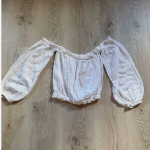 Womella White Off Shoulder Cropped Top Cotton Long Puff Sleeves Sz. S/M